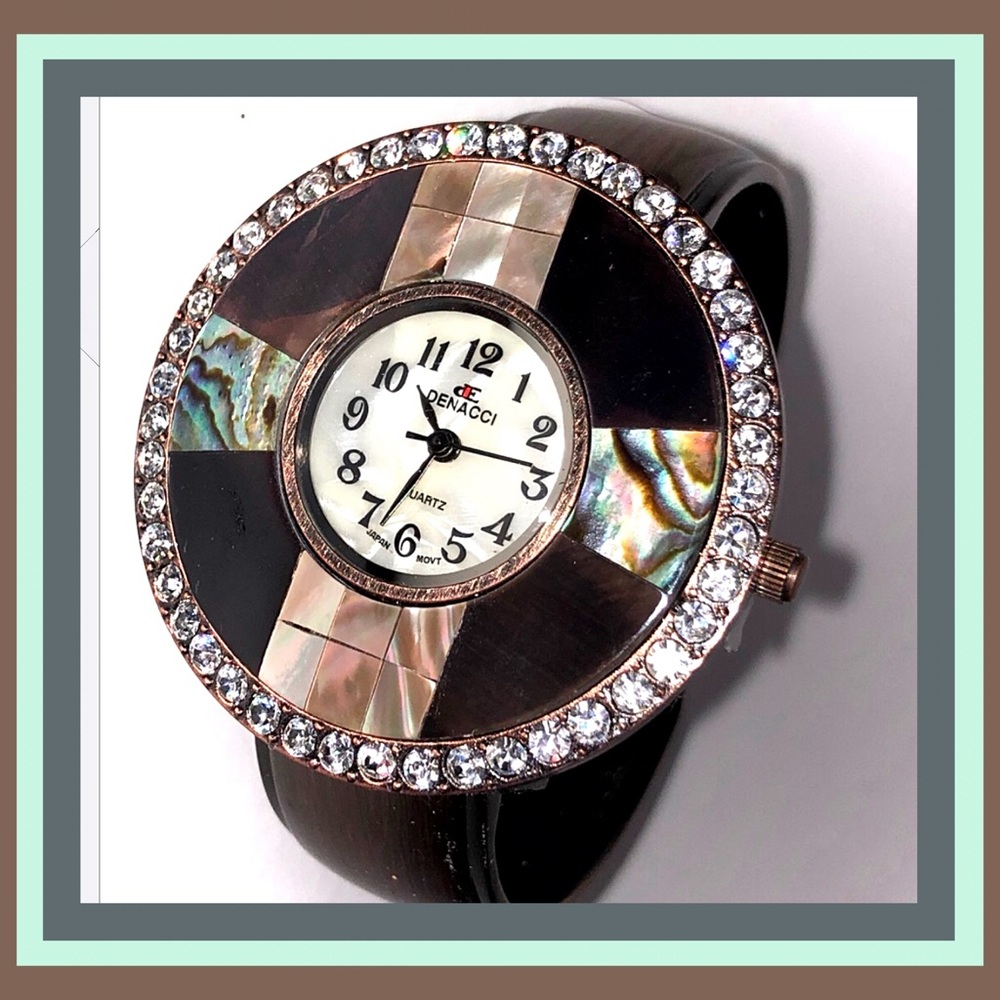 Denacci Pave Shell Crystal Rhinestone Bevel Bangle - Picture 6 of 6